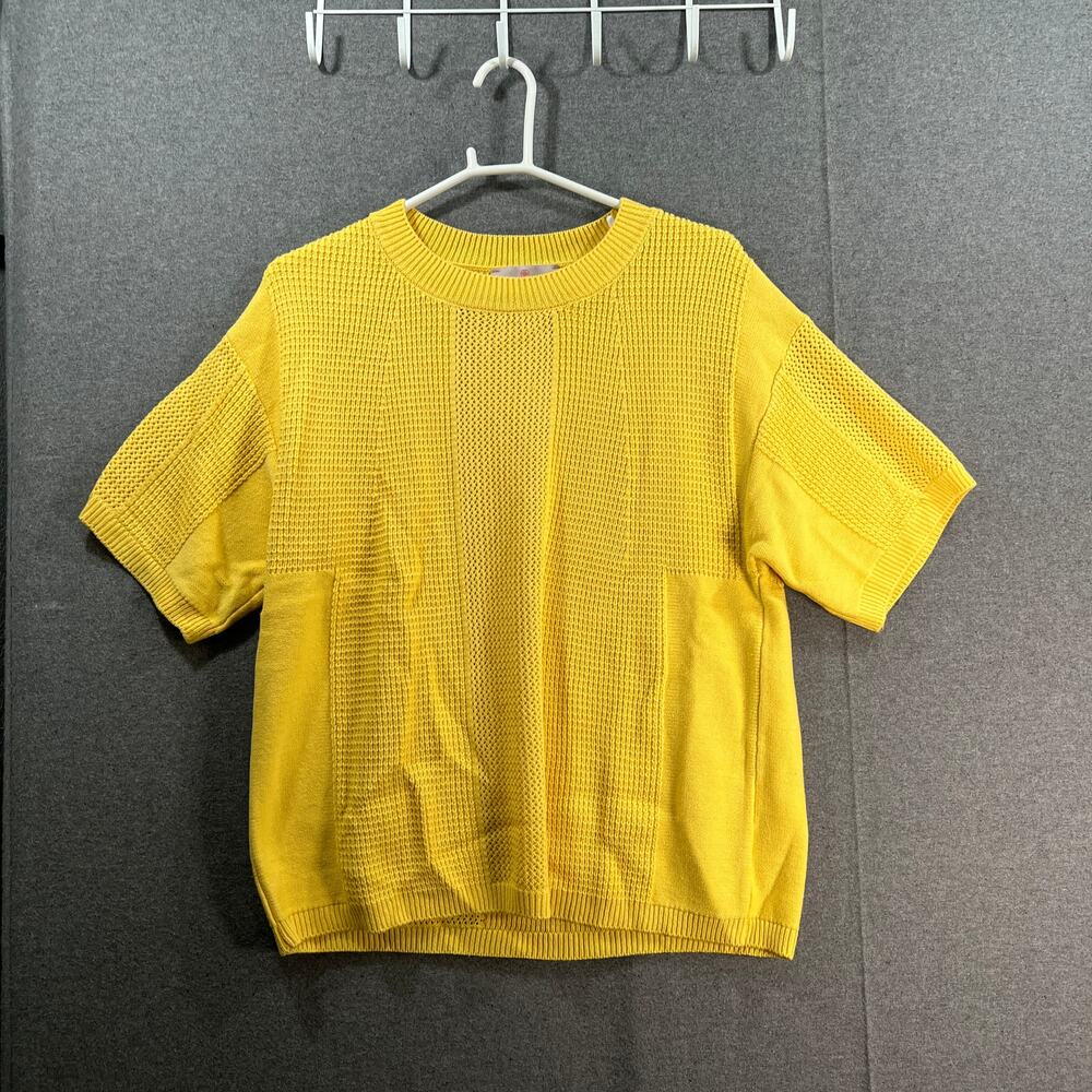 Laurie Felt Cotton Short Sleeve Sweater Mellow Yellow Size Large